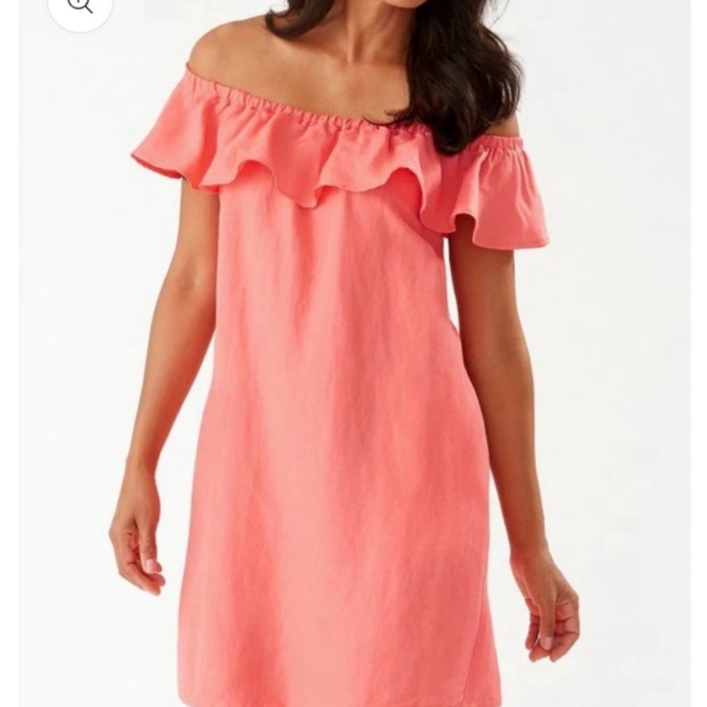 Tommy Bahama Orange Pink Ruffled Off-Shoulder Sundress